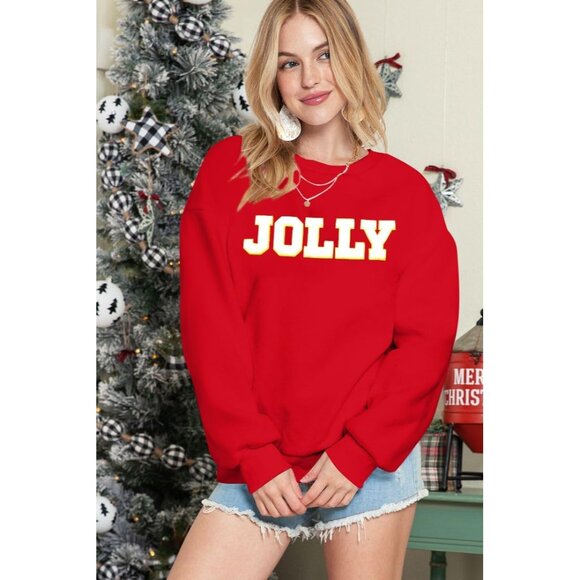 Women Christmas Sweatshirt Glitter Patch Letter Embroidered Striped Pullover - Picture 7 of 9